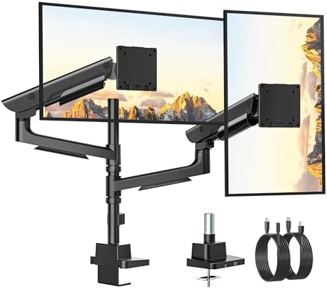 monTEK Sleek Aluminum Monitor Arm for 17 57  Ultrawide Screens up to 59 4 lbs  Heavy Duty Single Monitor Arm Desk Mount  Pneumatic Lift  Quick Release Plate  Clamp/Grommet  Max VESA 100x100