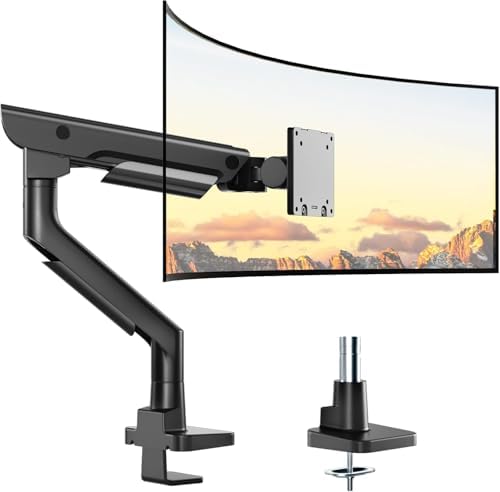 monTEK Sleek Aluminum Monitor Arm for 17 57  Ultrawide Screens up to 59 4 lbs  Heavy Duty Single Monitor Arm Desk Mount  Pneumatic Lift  Quick Release Plate  Clamp/Grommet  Max VESA 100x100