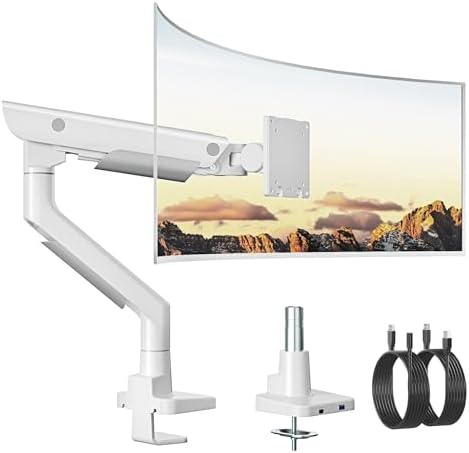 monTEK Sleek Aluminum Monitor Arm for 17 57  Ultrawide Screens up to 59 4 lbs  Heavy Duty Single Monitor Arm Desk Mount  Pneumatic Lift  Quick Release Plate  Clamp/Grommet  Max VESA 100x100