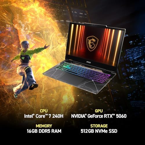 msi Cyborg 15 Thin & Light Gaming Laptop 15 6  FHD 144Hz   RTX 5060  Intel Core 5 210H  16GB DDR5  512GB SSD  Wi Fi 6E  Windows 11  B2RWFKG 295US