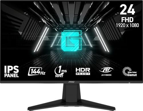 msi G242L E14 24 inch 1920 x 1080  FHD  Gaming Monitor  144Hz  AMD FreeSync  HDMI  DisplayPort  VESA  Tilt  Height Adjustable  Speaker  1ms  Black