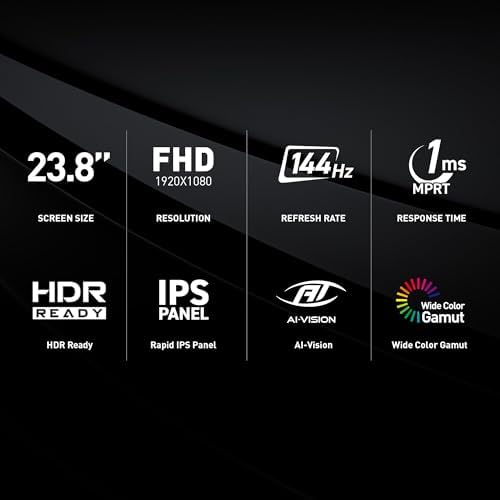msi G242L E14 24 inch 1920 x 1080  FHD  Gaming Monitor  144Hz  AMD FreeSync  HDMI  DisplayPort  VESA  Tilt  Height Adjustable  Speaker  1ms  Black