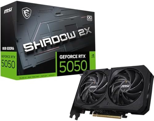 msi Gaming RTX 5050 8G Shadow 2X OC Graphics Card  8GB GDDR6 128 bit  Extreme Performance  2617 MHz  DisplayPort x3 2 1a  HDMI 2 1b  NVIDIA Blackwell Architecture 