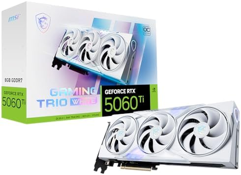 msi Gaming RTX 5060 Ti 8G Gaming Trio OC White Graphics Card  8GB GDDR7 128 bit  Extreme Performance  2662 MHz  DisplayPort x3 2 1a  HDMI 2 1b  NVIDIA Blackwell Architecture