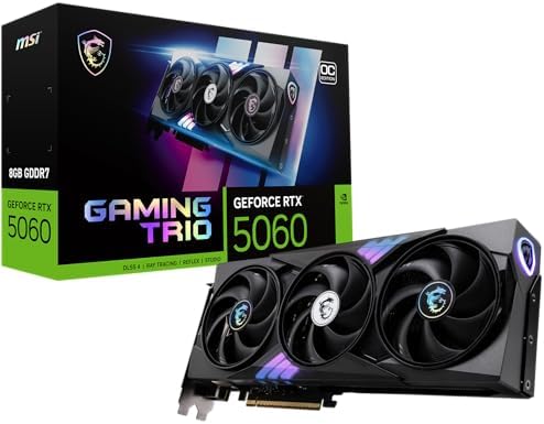 msi Gaming RTX 5060 8G Gaming Trio OC Graphics Card  8GB GDDR7 128 bit  Extreme Performance  2640 MHz  DisplayPort x3 2 1a  HDMI 2 1b  NVIDIA Blackwell Architecture 