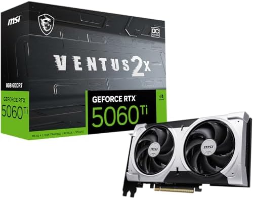 msi Tarjeta gráfica Gaming RTX 5060 Ti 8G Ventus 2X OC Plus (8GB GDDR7, TBA-bit, rendimiento extremo: TBA MHz, DisplayPort x3 2.1a, HDMI 2.1b, arquitectura NVIDIA Blackwell)