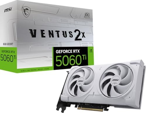 MSI Gaming RTX 5060 Ti 8G Ventus 2X OC Tarjeta gráfica blanca (8GB GDDR7, TBA-bit, rendimiento extremo: TBA MHz, DisplayPort x3 2.1a, HDMI 2.1b, arquitectura NVIDIA Blackwell)