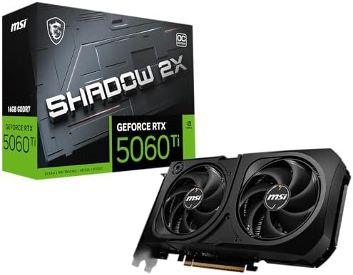 MSI Gaming RTX 5060 Ti 16G Shadow 2X OC Tarjeta gráfica (16GB GDDR7, 128 bits, Rendimiento extremo: TBA MHz, DisplayPort x 3 2.1a, HDMI 2.1b, Arquitectura NVIDIA Blackwell)