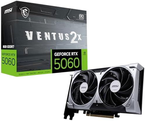 msi Gaming RTX 5060 8G Ventus 2X OC Graphics Card  8GB GDDR7 128 bit  Extreme Performance  2535 MHz  DisplayPort x3 2 1a  HDMI 2 1b  NVIDIA Blackwell Architecture 