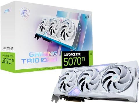 msi Gaming RTX 5070 TI 16G Gaming Trio OC White Graphics Card  16GB GDDR7  256 bit  Extreme Performance  2580 MHz  DisplayPort x 3 2 1a  HDMI 2 1b  NVIDIA Blackwell Architecture 