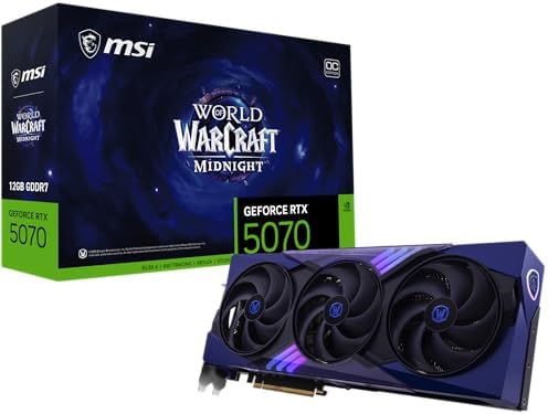 msi Gaming RTX 5070 12G World of Warcraft Midnight Void Edition OC Graphics Card  12GB GDDR7  192 bit  Extreme Performance  2625 MHz  DisplayPort x 3 2 1a  HDMI 2 1b  NVIDIA Blackwell Architecture