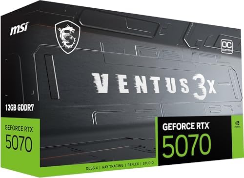 msi Gaming RTX 5070 12G Ventus 3X OC Graphics Card  12GB GDDR7  192 bit  Extreme Performance  2557 MHz  DisplayPort x3 2 1a  HDMI 2 1b  NVIDIA Blackwell Architecture 