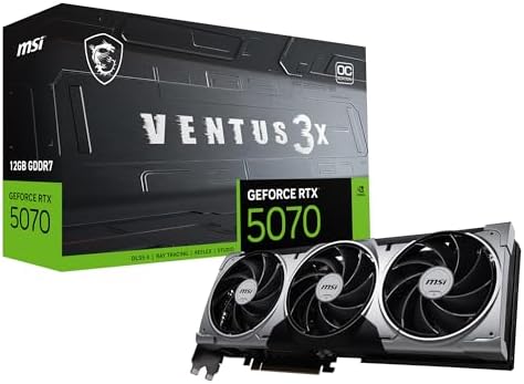 msi Gaming RTX 5070 12G Ventus 3X OC Graphics Card  12GB GDDR7  192 bit  Extreme Performance  2557 MHz  DisplayPort x3 2 1a  HDMI 2 1b  NVIDIA Blackwell Architecture 