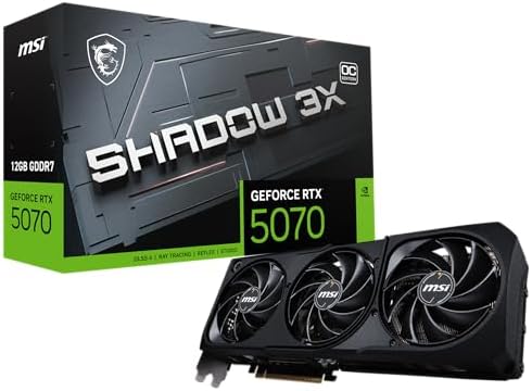 msi Gaming RTX 5070 12G Shadow 3X OC Graphics Card  12GB GDDR7  192 bit  Extreme Performance  2557 MHz  DisplayPort x3 2 1a  HDMI 2 1b  NVIDIA Blackwell Architecture 