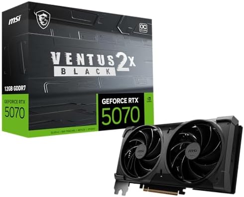 msi Gaming RTX 5070 12G Ventus 2X OC Black Graphics Card  12GB GDDR7  192 bit  Extreme Performance  2542 MHz  DisplayPort x3 2 1a  HDMI 2 1b  NVIDIA Blackwell Architecture 
