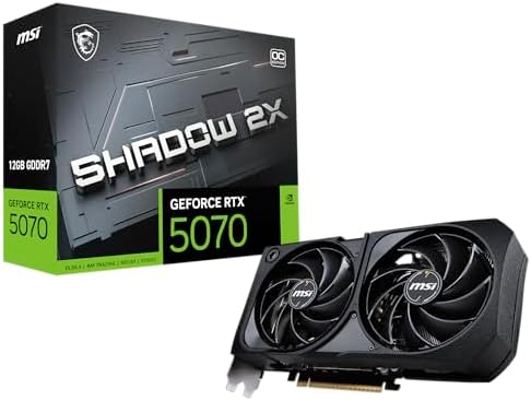 msi Gaming RTX 5070 12G Shadow 2X OC Graphics Card  12GB GDDR7  192 bit  Extreme Performance  2557 MHz  DisplayPort x3 2 1a  HDMI 2 1b  NVIDIA Blackwell Architecture 