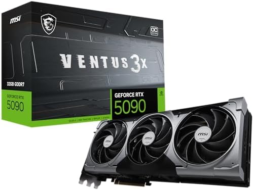msi Gaming RTX 5090 32G Ventus 3X OC Graphics Card  32GB GDDR7  512 bit  Extreme Performance  2452 MHz  DisplayPort x3 2 1a  HDMI 2 1b  NVIDIA Blackwell Architecture 