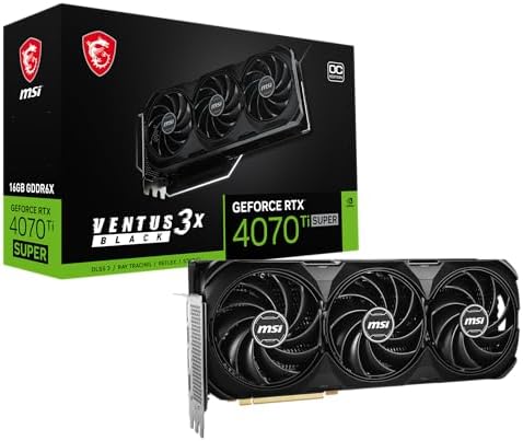 msi GeForce RTX 4070 Ti Super 16G Ventus 3X Black OC Graphics Card  NVIDIA RTX 4070 Ti Super  256 Bit  Extreme Clock  2655 MHz  16GB GDRR6X 21Gbps  HDMI/DP  Ada Lovelace Architecture 