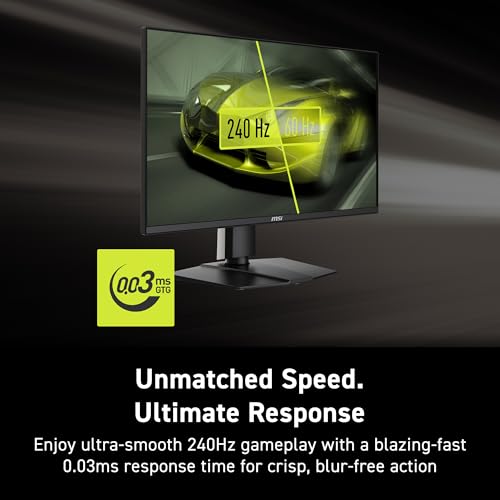 msi MAG 272QP QD-OLED X24 27 pulgadas 2560 x 1440 (QHD) Monitor para juegos, 240Hz, sincronización adaptativa, HDMI, DisplayPort, montaje VESA, inclinación, altura ajustable, altavoz, 0.03 ms, negro