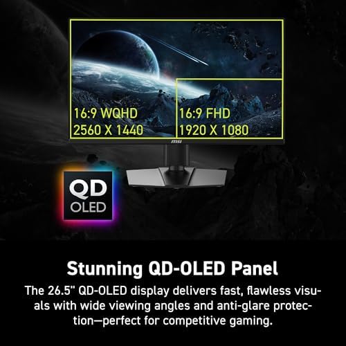 msi MAG 272QP QD OLED X24 27 Inch WQHD Gaming Monitor  2560 x 1440 Quantum Dot OLED Panel  240Hz  0 03ms  Adaptive Sync  HDMI2 1  DP 1 4a  Tilt/Height Adjustable  Black