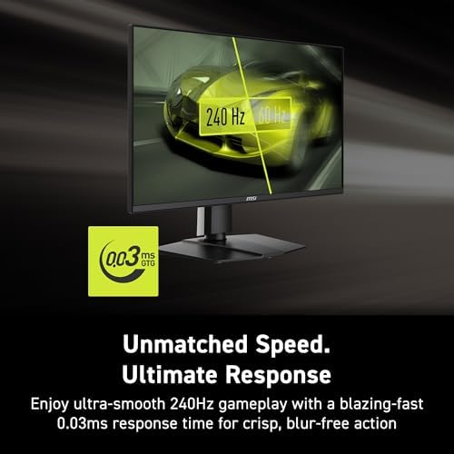 msi MAG 272QP QD OLED X24 27 Inch WQHD Gaming Monitor  2560 x 1440 Quantum Dot OLED Panel  240Hz  0 03ms  Adaptive Sync  HDMI2 1  DP 1 4a  Tilt/Height Adjustable  Black