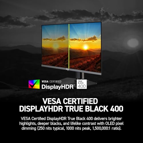 msi MAG 272UP QD OLED X24 26 5 inch 3840 x 2160  UHD  Gaming Monitor  240Hz  AMD Adaptive Sync  HDR Ready  HDMI  VGA Port  VESA Mountable  Tilt  4 Side Slim Bezel  0 03ms  Black