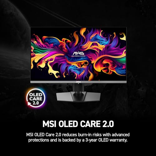 msi MAG 272UP QD OLED X24 26 5 inch 3840 x 2160  UHD  Gaming Monitor  240Hz  AMD Adaptive Sync  HDR Ready  HDMI  VGA Port  VESA Mountable  Tilt  4 Side Slim Bezel  0 03ms  Black