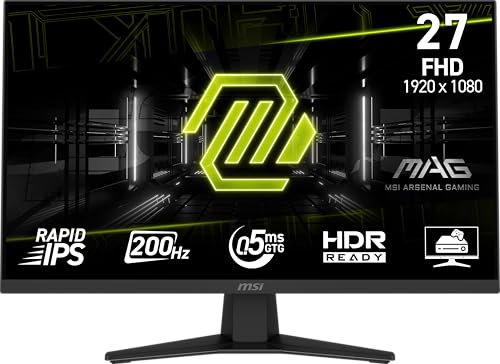 msi MAG 274F 27 inch 1920 x 1080  FHD  Gaming Office Monitor  200Hz  Adaptive Sync  HDR Ready  HDMI  VGA Port  VESA Mountable  Tilt  4 Side Slim Bezel 0 5ms  Black