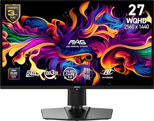 msi MAG 274QP QD OLED X24 27 inch 2560 x 1440  QHD  Gaming Monitor  240Hz  Adaptive Sync  HDMI  DisplayPort  VESA Mountable  Tilt  Height Adjustable  Speaker  0 03ms  Black