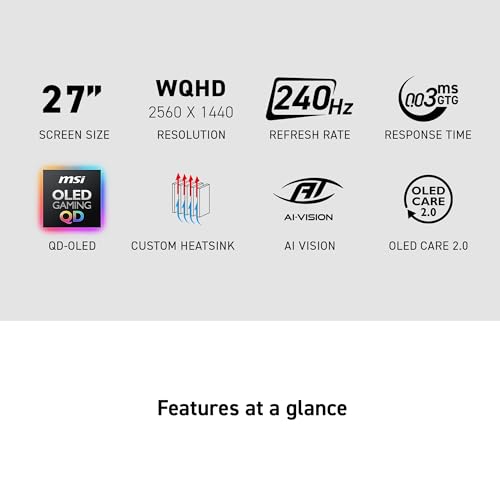 msi MAG 274QP QD OLED X24 27 inch 2560 x 1440  QHD  Gaming Monitor  240Hz  Adaptive Sync  HDMI  DisplayPort  VESA Mountable  Tilt  Height Adjustable  Speaker  0 03ms  Black