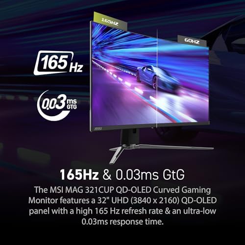 msi MAG 321CUP QD OLED 32 inch 3840 x 2160  UHD  Computer Monitor  165Hz  Adaptive Sync  HDMI  DP Port  VESA Mountable  Tilt  Speaker  0 03ms  Black