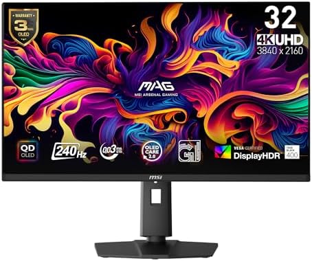 msi MAG 321UPX QD OLED  32 4K UHD Quantum Dot OLED Gaming Monitor  3840 x 2160  0 03ms  240Hz  True Black HDR 400  15W USB Type C  HDMI  DP Port