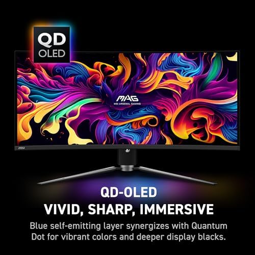 msi MAG 341CQP QD OLED  34 Curved OLED Gaming Monitor  3440 x 1440  UWQHD   0 03ms Response time  175Hz  Adaptive Sync  True Black HDR 400  HDMI  DP Port  USB Type C  Tilt  Height  Black