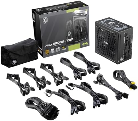 msi MAG A1000GL PCIE5  Fully Modular Compact Gaming 1000W Power Supply  80  Gold  ATX 3 1 & PCIe 5 1 Ready  Native Dual Color 12V 2x6 Cable  10 Year Warranty