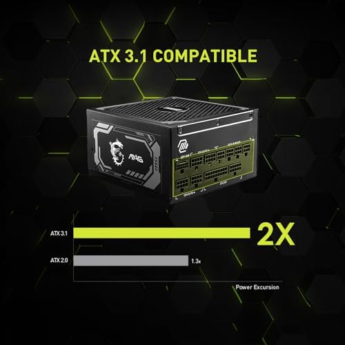 msi MAG A1000GL PCIE5  Fully Modular Compact Gaming 1000W Power Supply  80  Gold  ATX 3 1 & PCIe 5 1 Ready  Native Dual Color 12V 2x6 Cable  10 Year Warranty