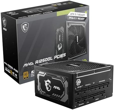 msi MAG A1000GL PCIE5  Fully Modular Compact Gaming 1000W Power Supply  80  Gold  ATX 3 1 & PCIe 5 1 Ready  Native Dual Color 12V 2x6 Cable  10 Year Warranty
