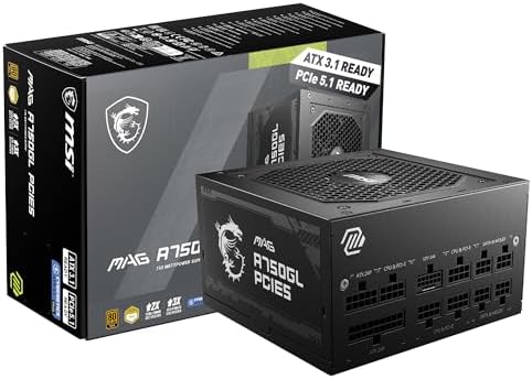 msi MAG A1000GL PCIE5  Fully Modular Compact Gaming 1000W Power Supply  80  Gold  ATX 3 1 & PCIe 5 1 Ready  Native Dual Color 12V 2x6 Cable  10 Year Warranty