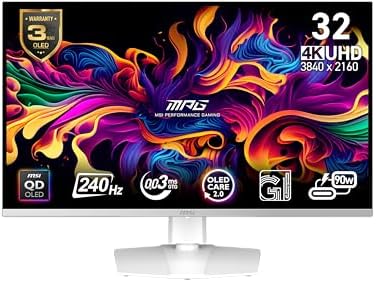 msi MPG 321URXW QD OLED 31 5 Inch 4K UHD Gaming Monitor   3840 x 2160 Quantum Dot OLED Panel  240Hz / 0 03ms  99  DCI P3   E 2  DisplayHDR True Black 400  KVM  RGB   DP 1 4a  HDMI 2 1  USB Type C 98W