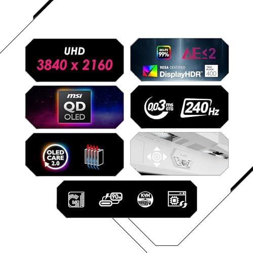 msi MPG 321URXW QD OLED 31 5 Inch 4K UHD Gaming Monitor   3840 x 2160 Quantum Dot OLED Panel  240Hz / 0 03ms  99  DCI P3   E 2  DisplayHDR True Black 400  KVM  RGB   DP 1 4a  HDMI 2 1  USB Type C 98W