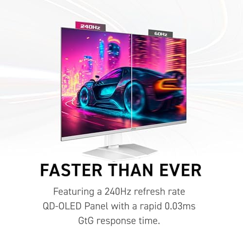 msi MPG 321URXW QD OLED 31 5 Inch 4K UHD Gaming Monitor   3840 x 2160 Quantum Dot OLED Panel  240Hz / 0 03ms  99  DCI P3   E 2  DisplayHDR True Black 400  KVM  RGB   DP 1 4a  HDMI 2 1  USB Type C 98W