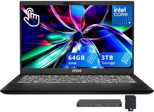 msi Modern 15 H 15 6 FHD Touchcreen Laptop  Intel Core 9 270H  32GB DDR4  2TB Storage  1TB SSD 1TB Docking Station Set   Intel Graphics  Backlit Keyboard  720p HD Webcam  Wi Fi 6E  Win 11  Black