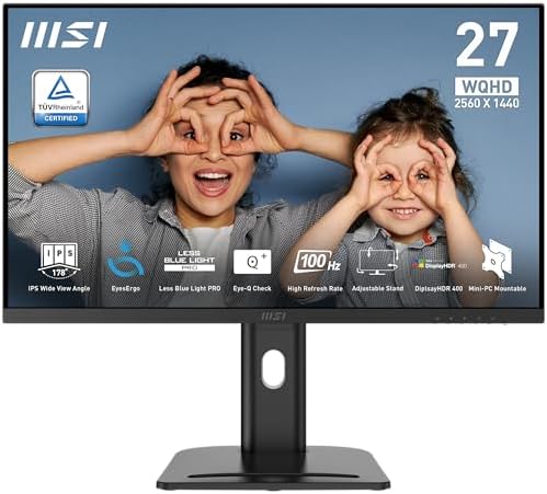 msi PRO MP275Q 27 Inch WQHD Office Monitor   2560 x 1440 IPS Panel  100 Hz  Eye Friendly Screen  Built in Speakers  Tilt Adjustable   HDMI 2 0b  DP  1 2a 