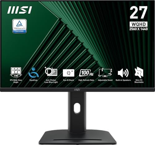 msi PRO MP275Q 27 Inch WQHD Office Monitor   2560 x 1440 IPS Panel  100 Hz  Eye Friendly Screen  Built in Speakers  Tilt Adjustable   HDMI 2 0b  DP  1 2a 