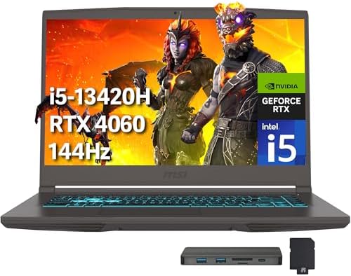msi Thin 15 15 6 FHD 144Hz Gaming Laptop  Intel i5 13420H  16GB RAM  512GB PCIe SSD  NVIDIA GeForce RTX 4060  Backlit Keyboard  Webcam  Win 11 Pro  Gray  256GB Docking Station Set