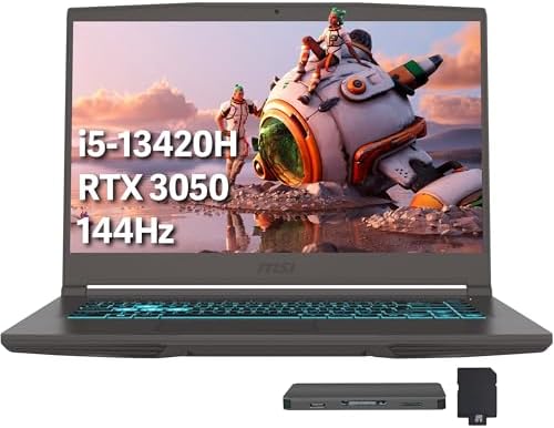 msi Thin 15 15 6 FHD 144Hz Gaming Laptop  Intel i5 13420H  NVIDIA GeForce RTX 4050  16GB DDR4 RAM  512GB PCIe SSD  Backlit Keyboard  Wi Fi 6E  HD Camera  Windows 11  Gray  256GB Docking Station Set