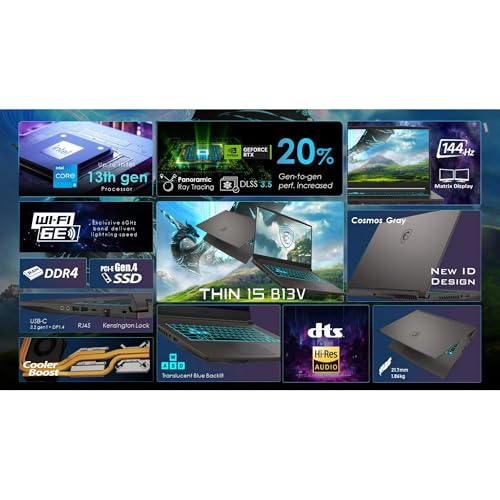 msi Thin 15 6 inch FHD 144Hz Gaming Laptop  AMD Ryzen 5 7535HS  16GB RAM  512GB SSD  NVIDIA GeForce RTX 4050  Webcam  Backlit Keyboard  Gray  Windows 11 Home