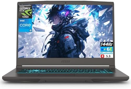 msi Thin 15 Gaming Laptop  15 6 FHD IPS 144Hz  Intel 8 core i5 13420H  NVIDIA GeForce RTX 4050  16GB RAM  1TB SSD  Backlit Keyboard  WiFi 6E  Bluetooth  Gray  Windows 11  EAT Laptop Foldable Stand