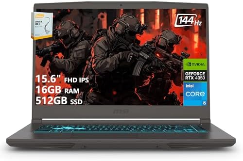 msi Thin Gaming Laptop  15 6 FHD 144Hz  Intel i5 13420H  RTX 3050  16GB RAM  512GB NVMe SSD  Windows 11 Home