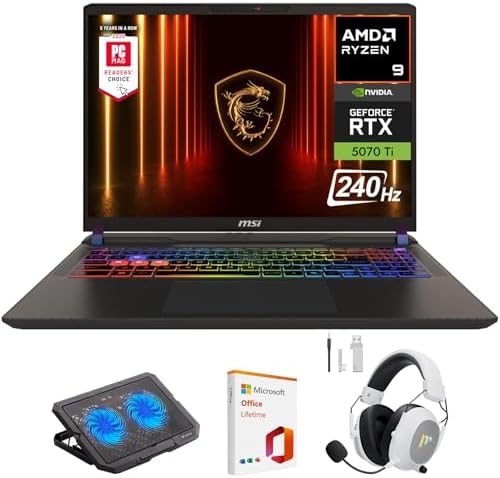 msi Vector 16 HX AI 16  240Hz QHD  Gaming Laptop  AMD Ryzen 9 8940HX  NVIDIA Geforce RTX 5070Ti  32GB RAM  1TB SSD  Thunderbolt 4  Wi Fi 7  Win 11  Cosmo Gray  w/Mytrix Accessory & Lifetime Office