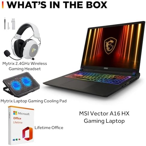 msi Vector 16 HX AI 16  240Hz QHD  Gaming Laptop  AMD Ryzen 9 8940HX  NVIDIA Geforce RTX 5070Ti  32GB RAM  1TB SSD  Thunderbolt 4  Wi Fi 7  Win 11  Cosmo Gray  w/Mytrix Accessory & Lifetime Office